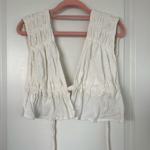 Free People Cream Smocked Cotton Crop Top